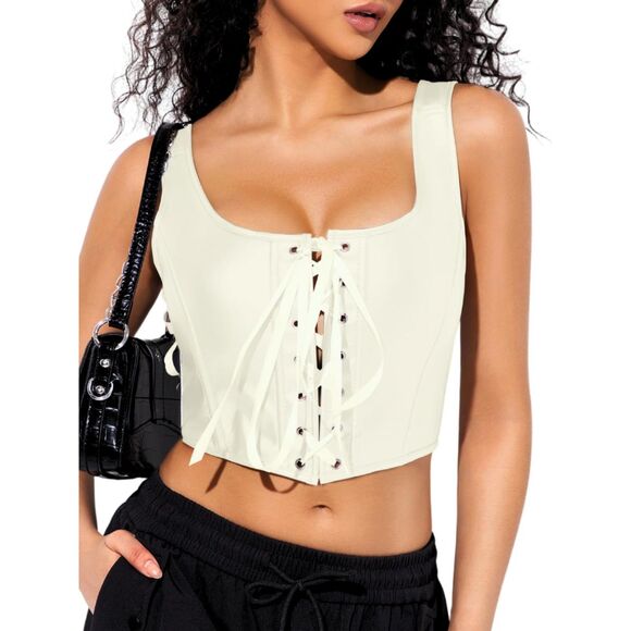 ChiaoLezhee Tops - Lace Up Sexy Faux Leather Vintage Corset Top, SIZE 6XL, 1H-153T001